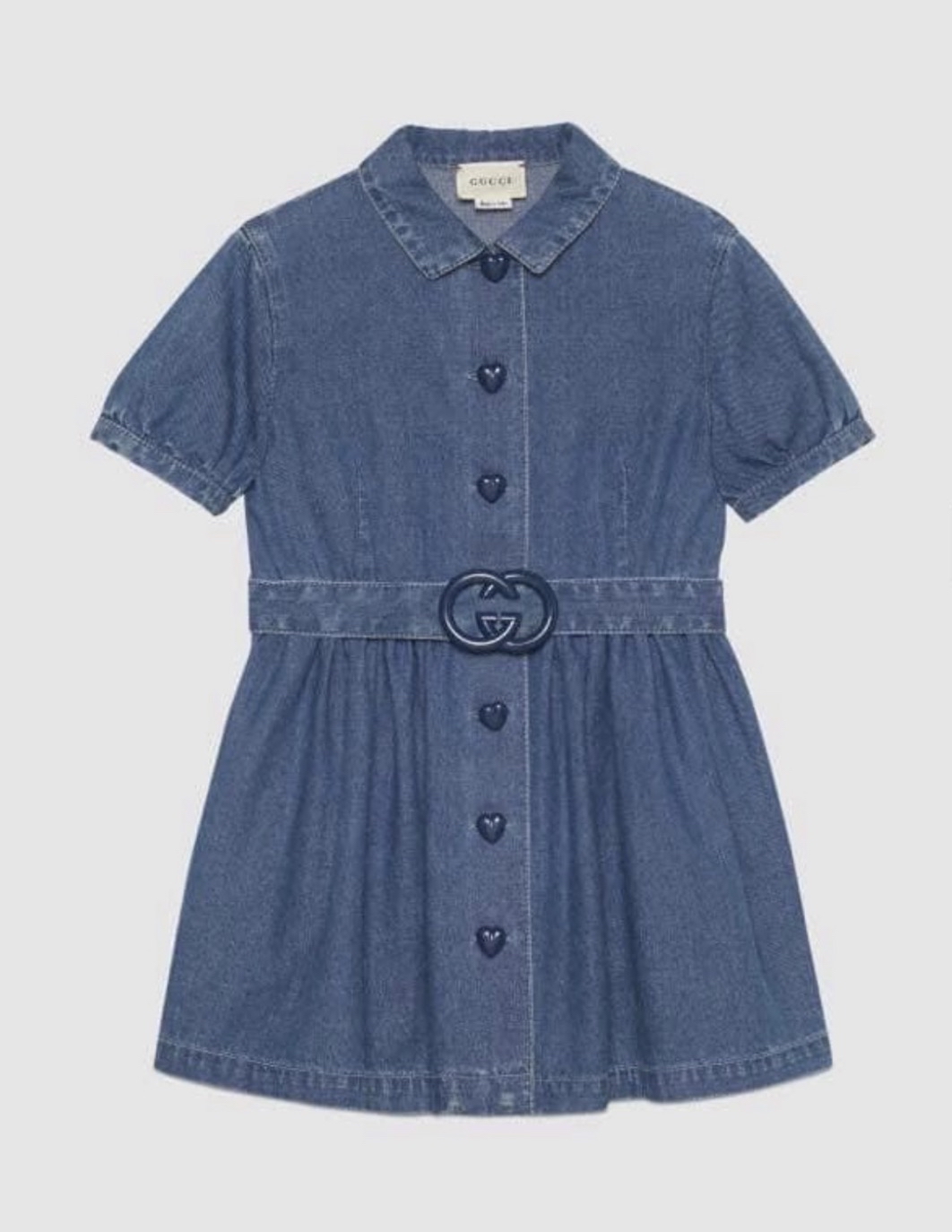 Gucci kids心心鈕牛仔連身裙