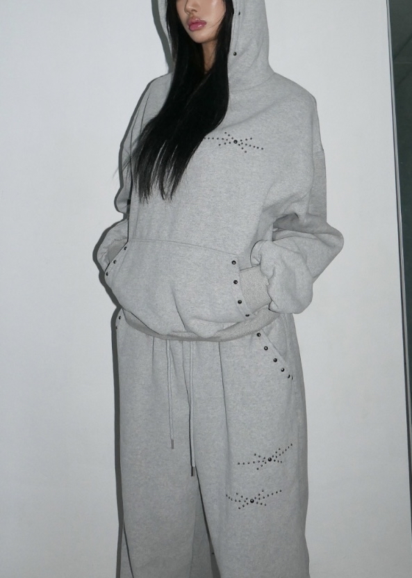 Studded Oversized Fleece Hoodie