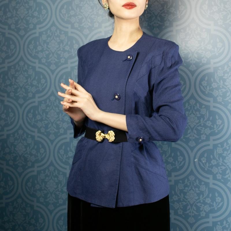 Vintage C.a. 1980-90s Marim Fashion Greyish Purple Side Button Blazer/Outer(FK099)