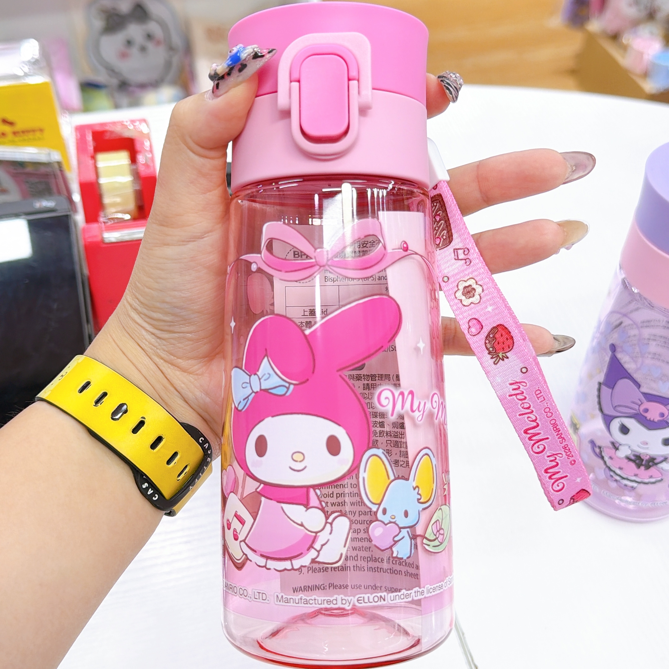 原裝行貨Sanrio Kuromi Melody新款470毫升水樽連抽繩/耐熱90度/ Bpa Bps free 