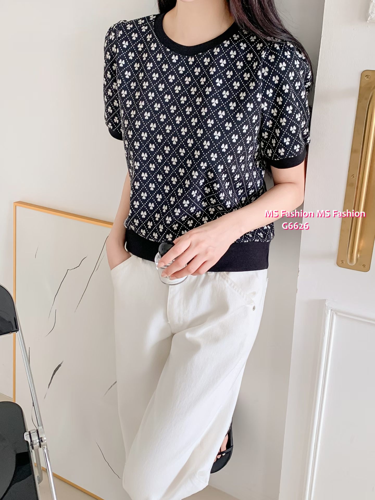 G6626 花花拼邊top