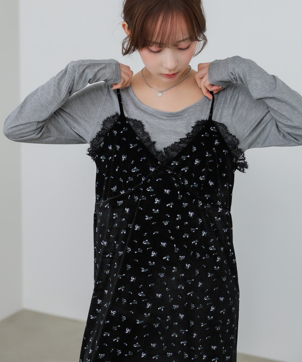 <限量現貨<JP> 浪漫x打卡Must Have 細帶蕾絲小碎花OPS* 可可啡