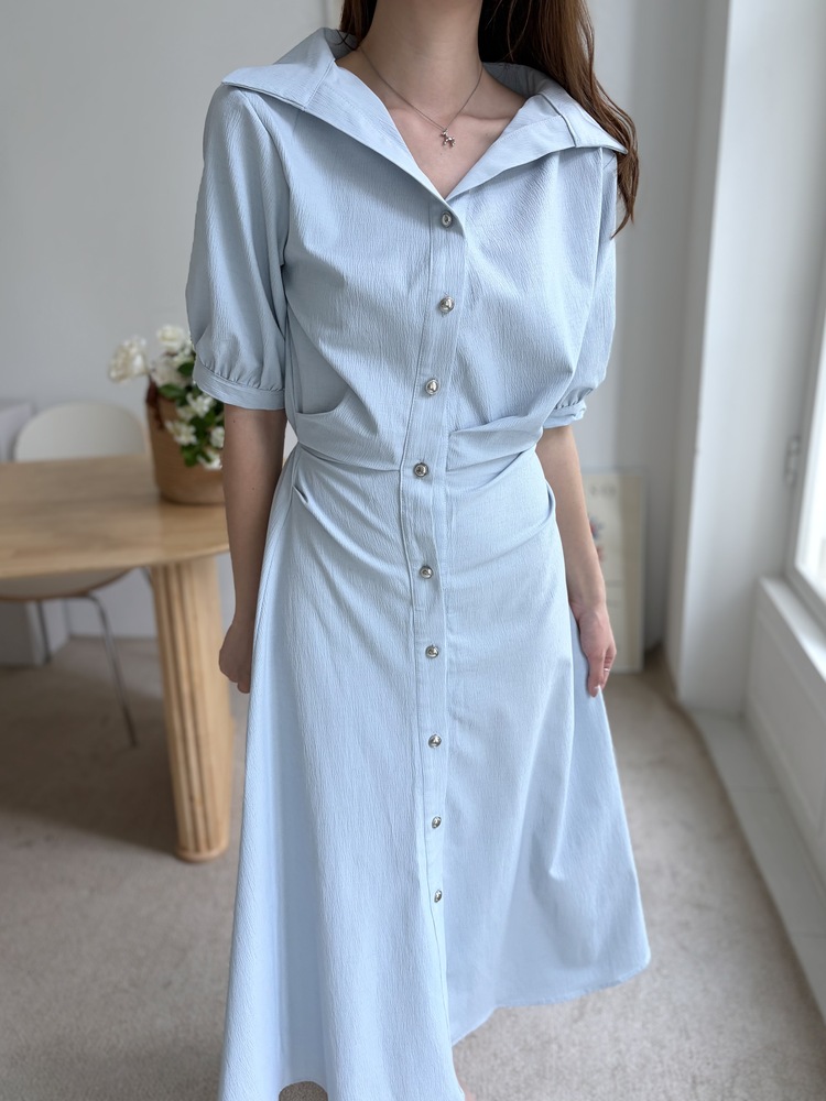 Lena Contoured Waist Dress (Pastel Blue)
