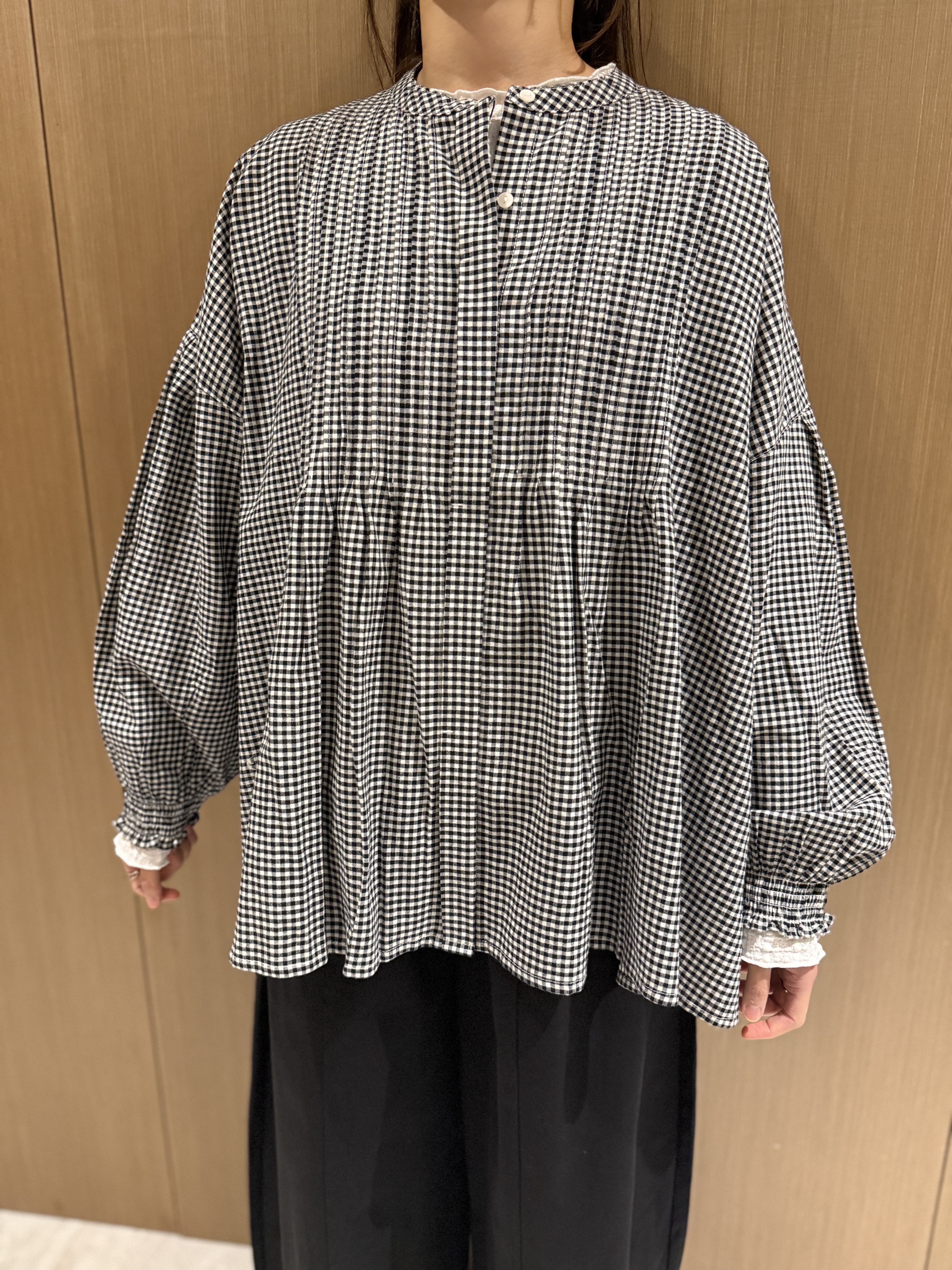 風琴褶泡泡袖格仔恤