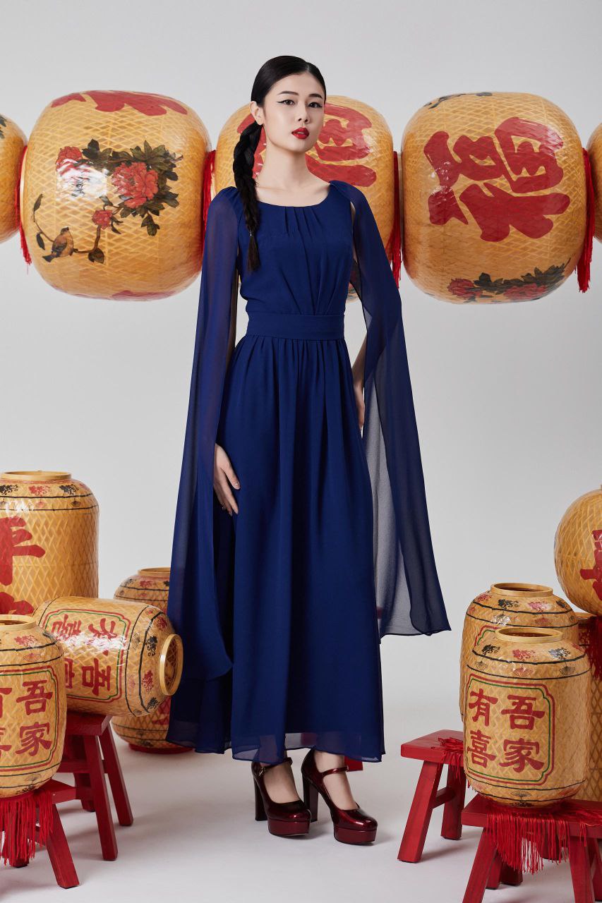 披肩式雪纺连身裙 2120