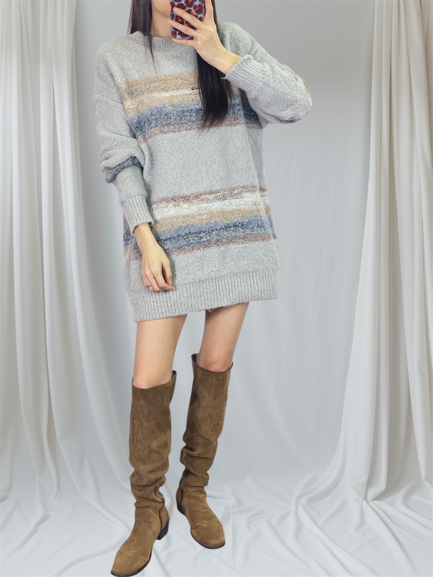 K5545 軟糯間色長身針織