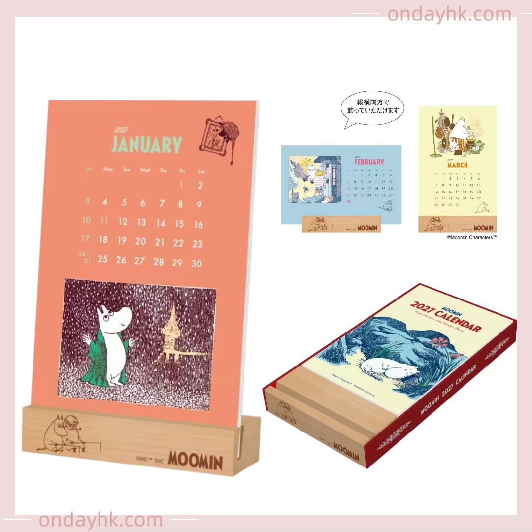 【2027日本限定】Moomin 姆明木質桌面月曆｜打造治癒系北歐風案頭