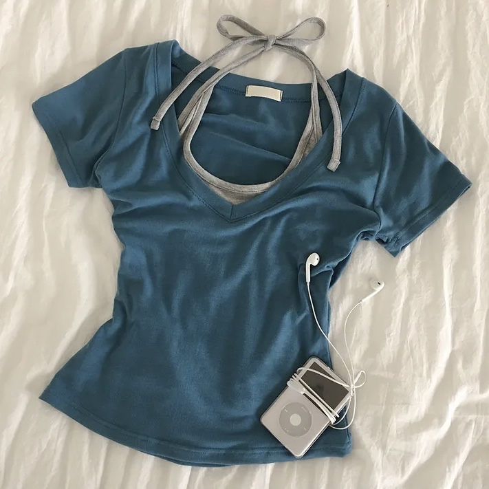 Halter Neck Layered V-Neck Top