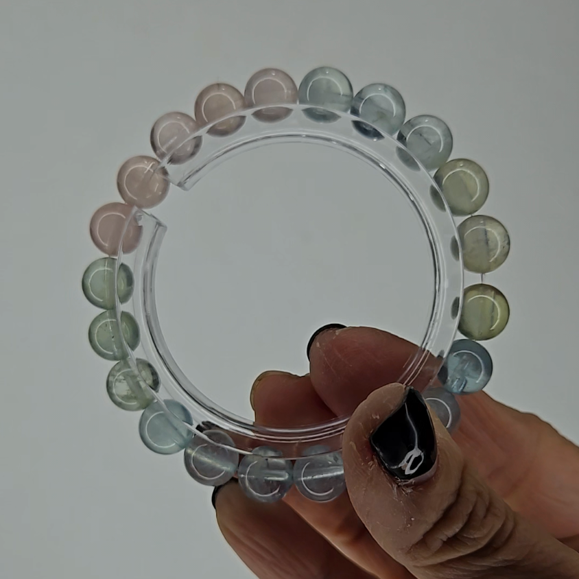 Morganite bracelets with 9mm beads in pink, blue, and green - MGN21