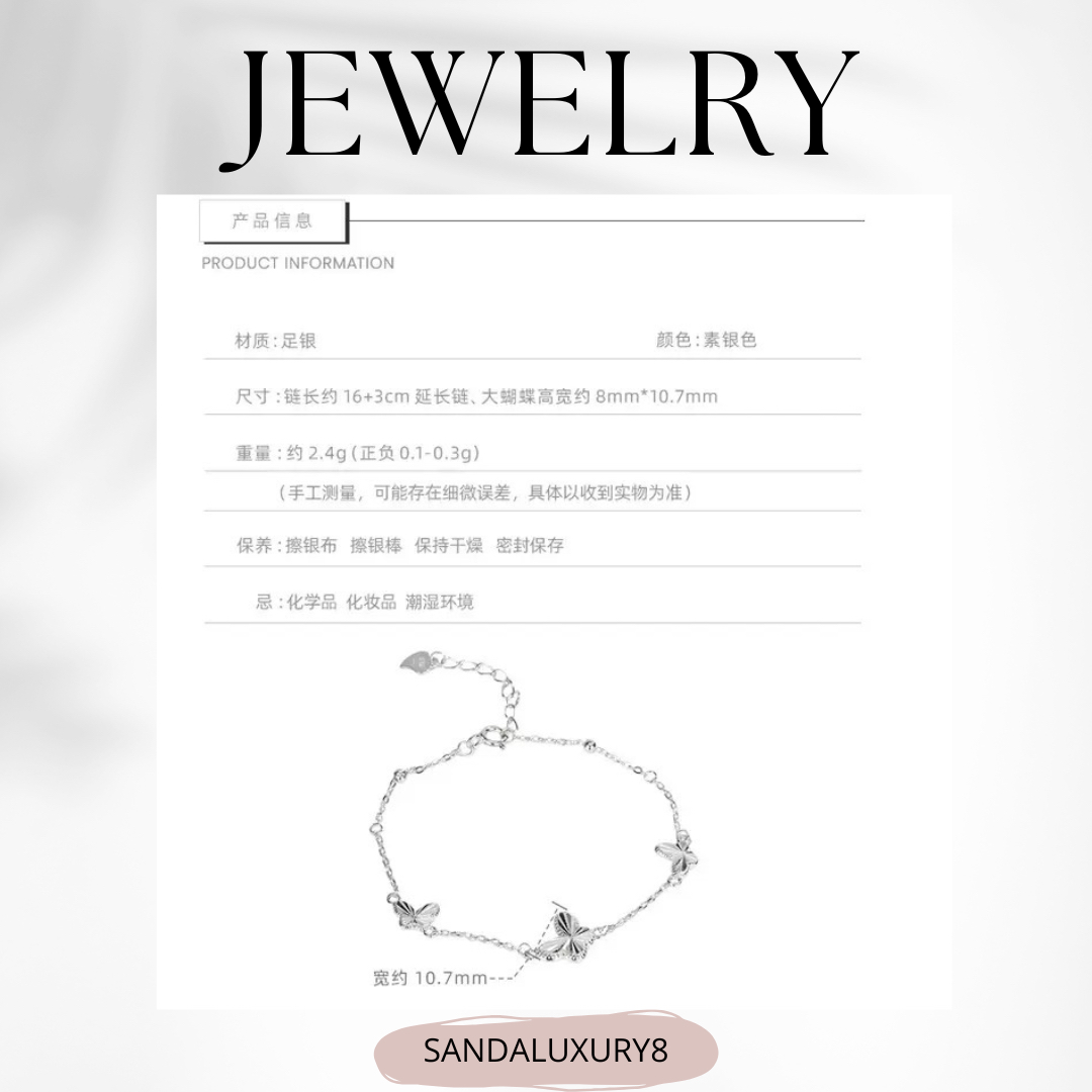 999 Silver Butterfly Charm Bracelet