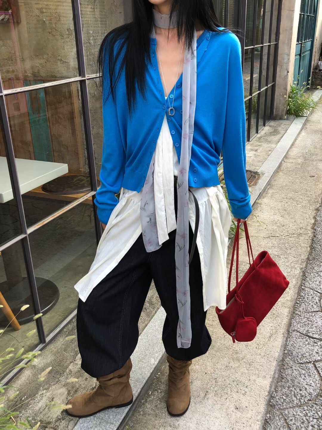 MILAE 復古麂皮牛皮手提單肩包（附同色系拉鏈小包）