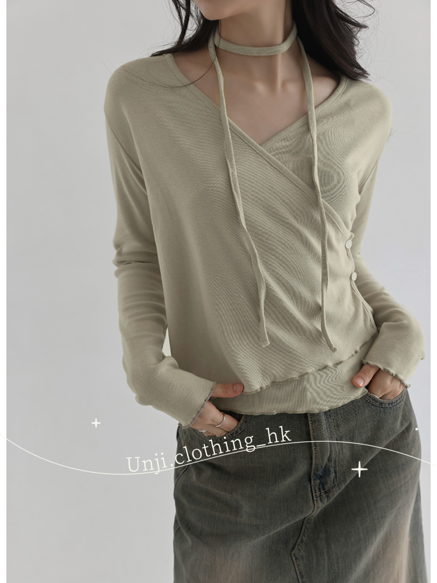 【預訂】commonunique - Prill Set Side Button Wrap Cardigans KHAKI