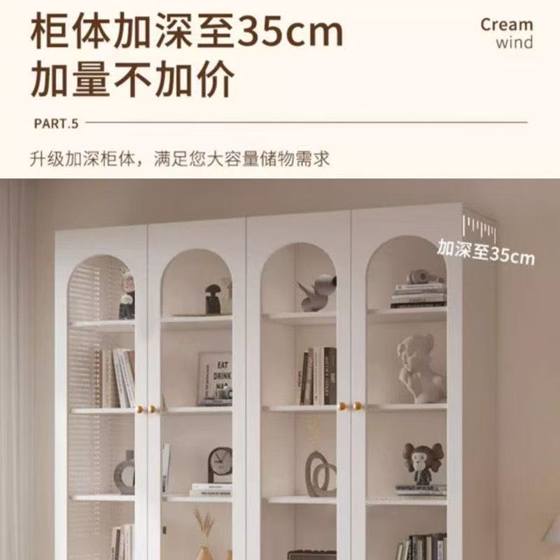 法式書櫃 客廳收納櫃 玻璃門書櫃 客廳多層展示櫃 組合書櫃書架 Bookshelf