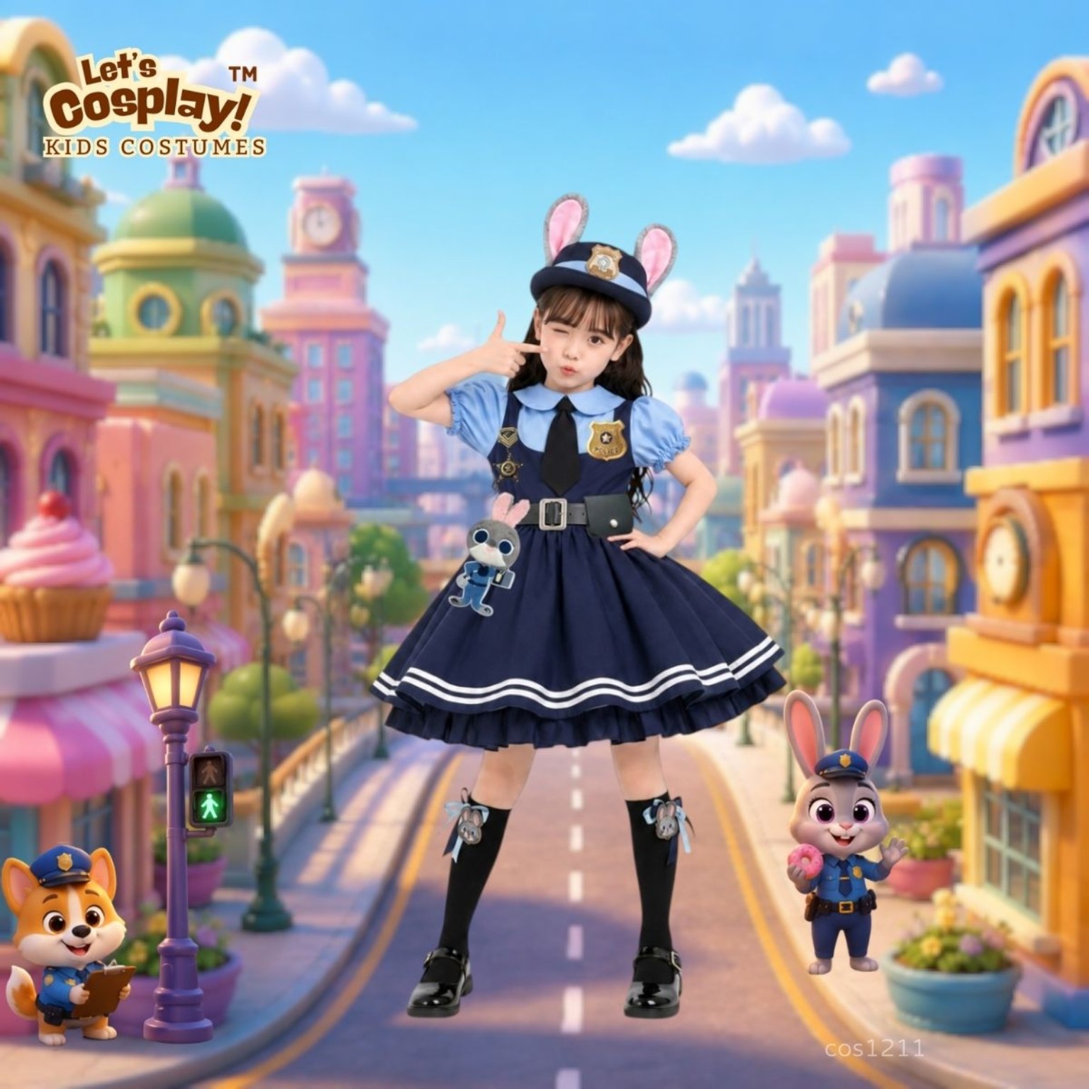 兒童朱迪警察兔主題Cosplay短袖連身裙套裝｜警察兔角色扮演服