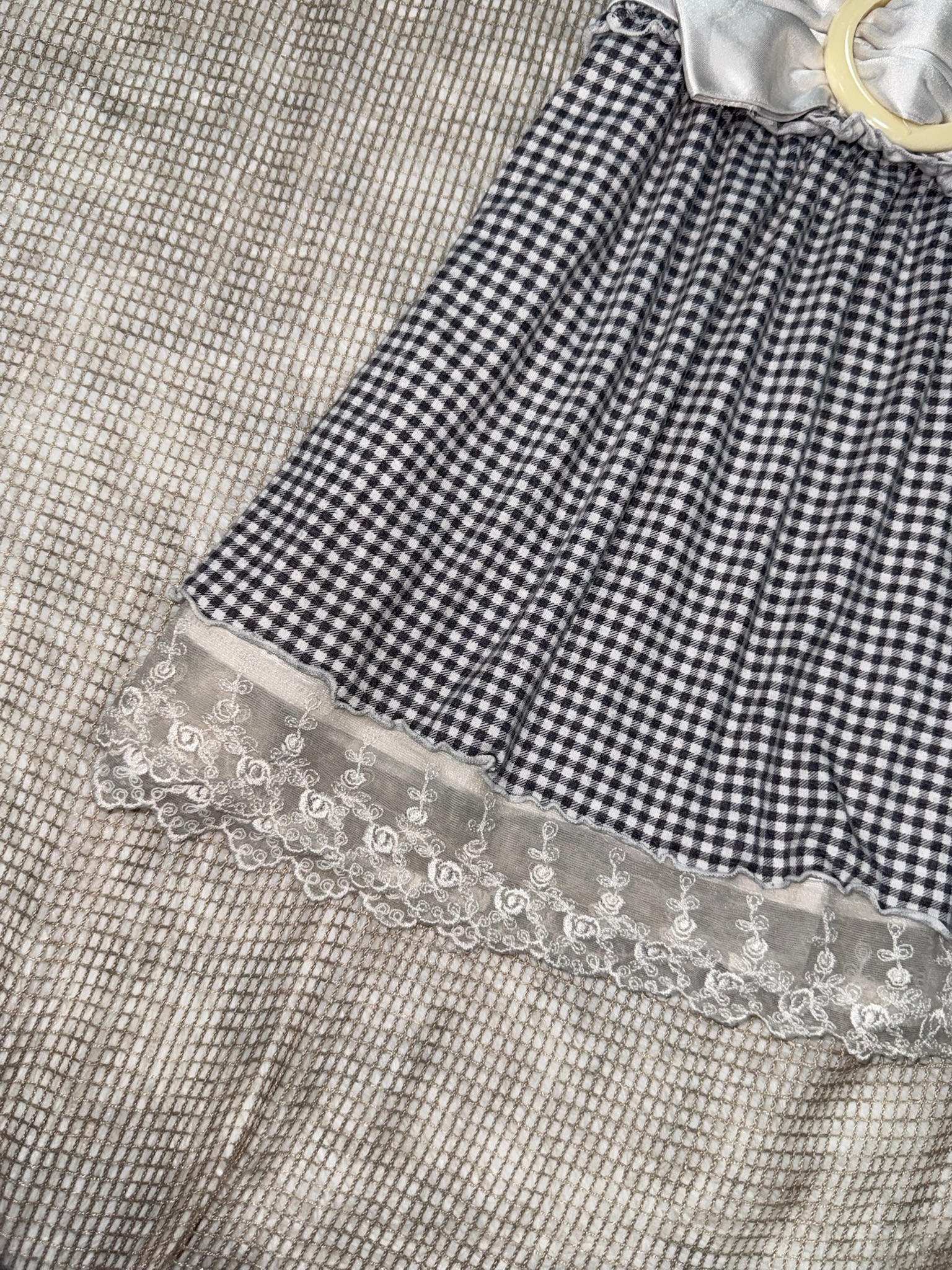 Gingham Puff Sleeve Tunics with Waist Bow