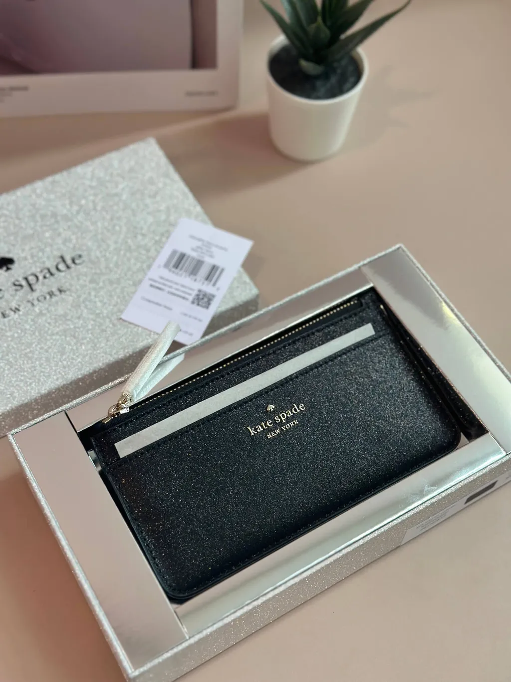 香港現貨-Kate Spade  Tinsel Glitter Fabric Slimcard Holder Black