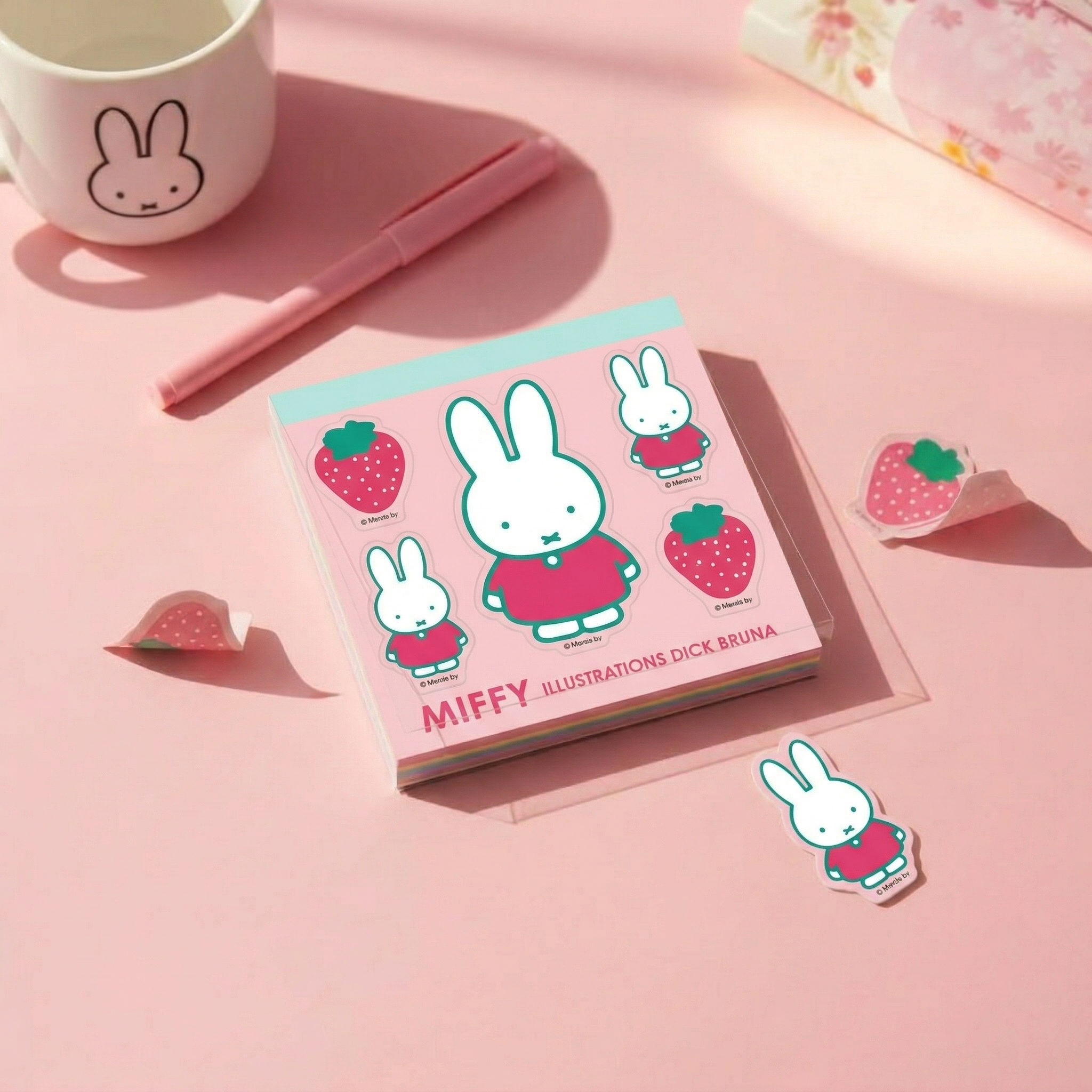Miffy - 方形貼紙記事本 (粉紅色草莓款)