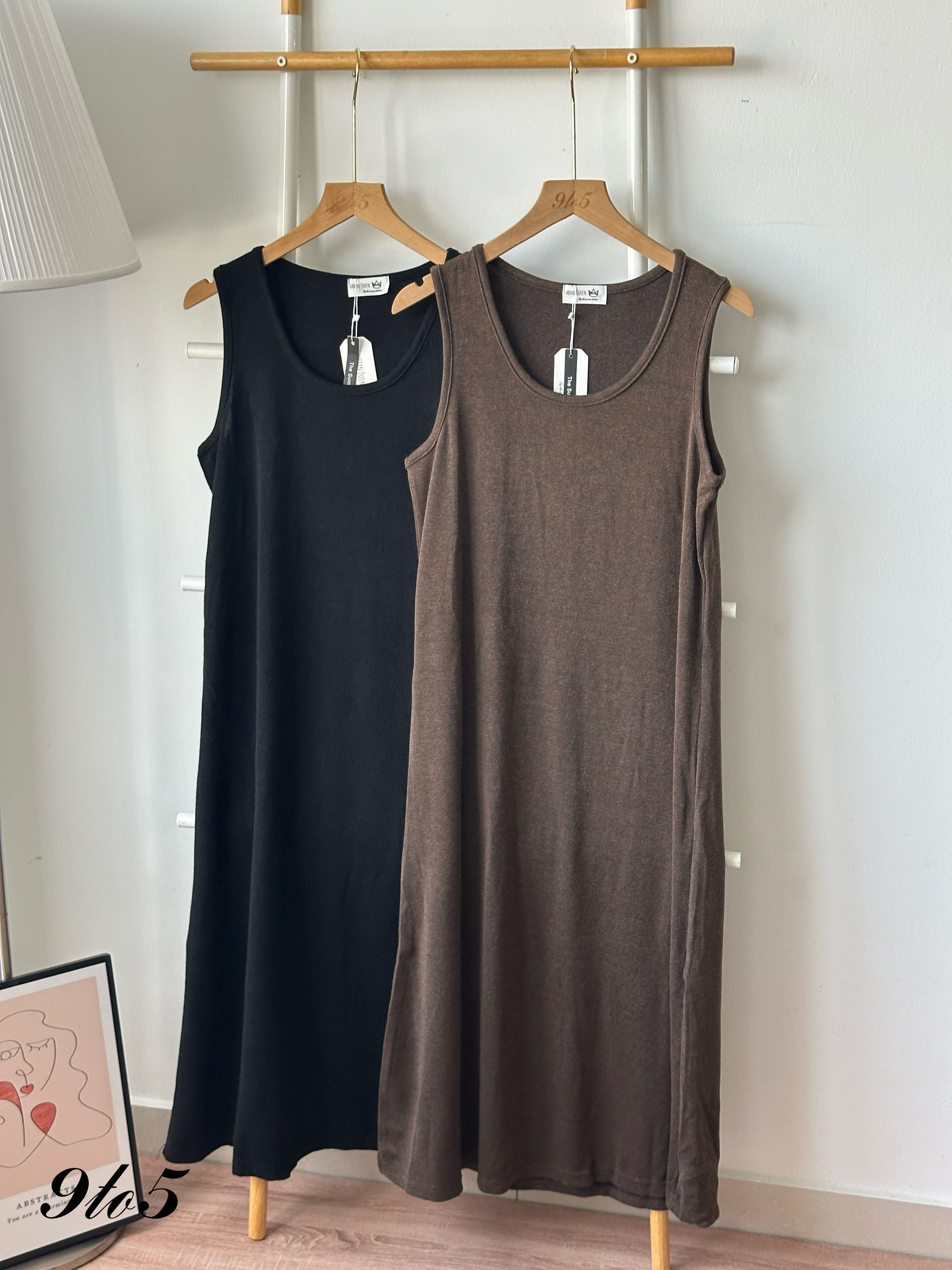 D2359 Sleeveless Long Dress - Black & Brown
