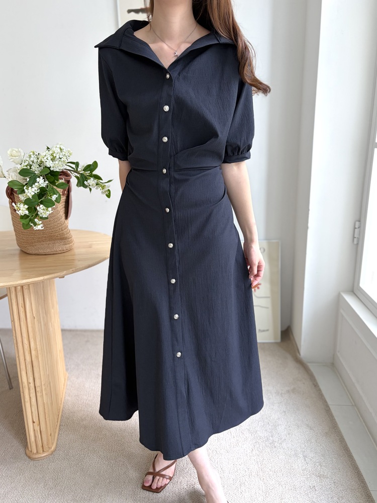 Lena Contoured Waist Dress (Navy)