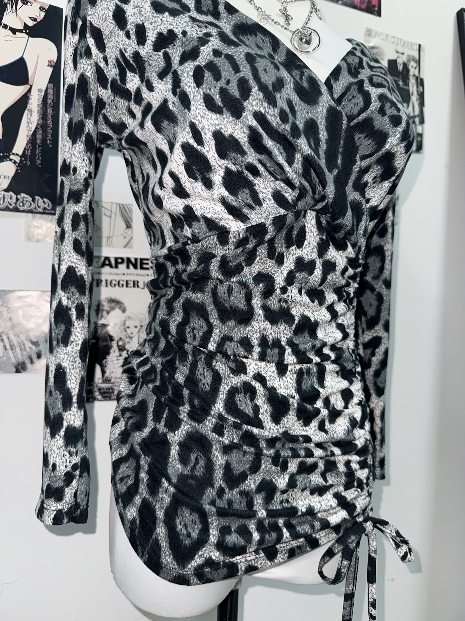 Silver Metallic Leopard Print Ruched Dress
