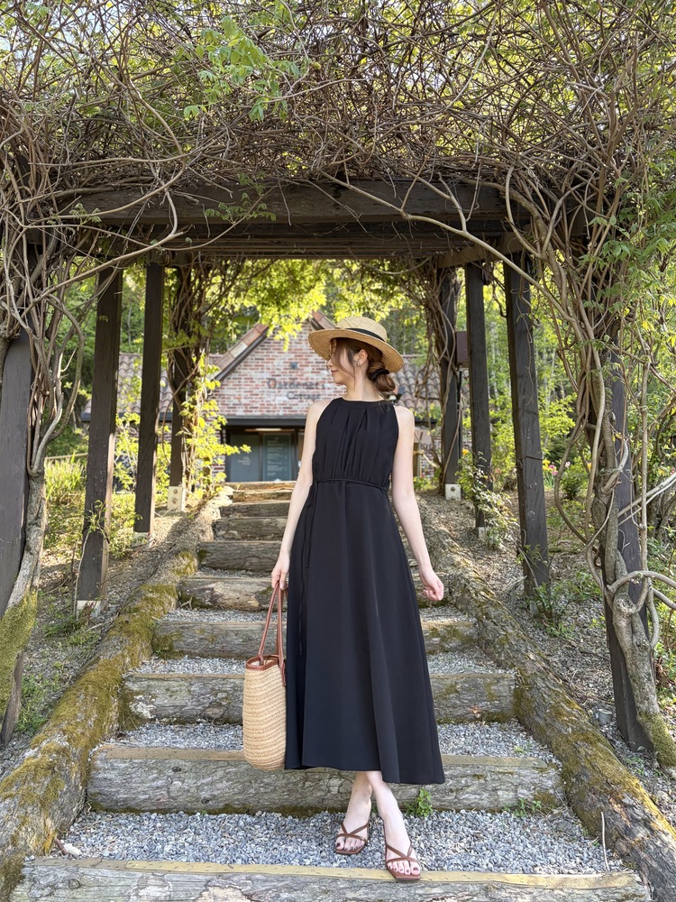 Pleated Halter Maxi Dress (Black)