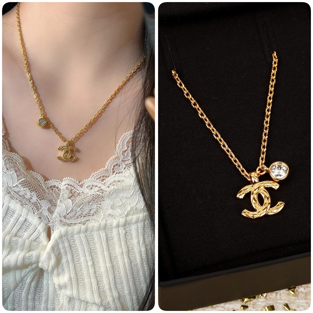 CHANEL 菱格CC單鑽項鍊