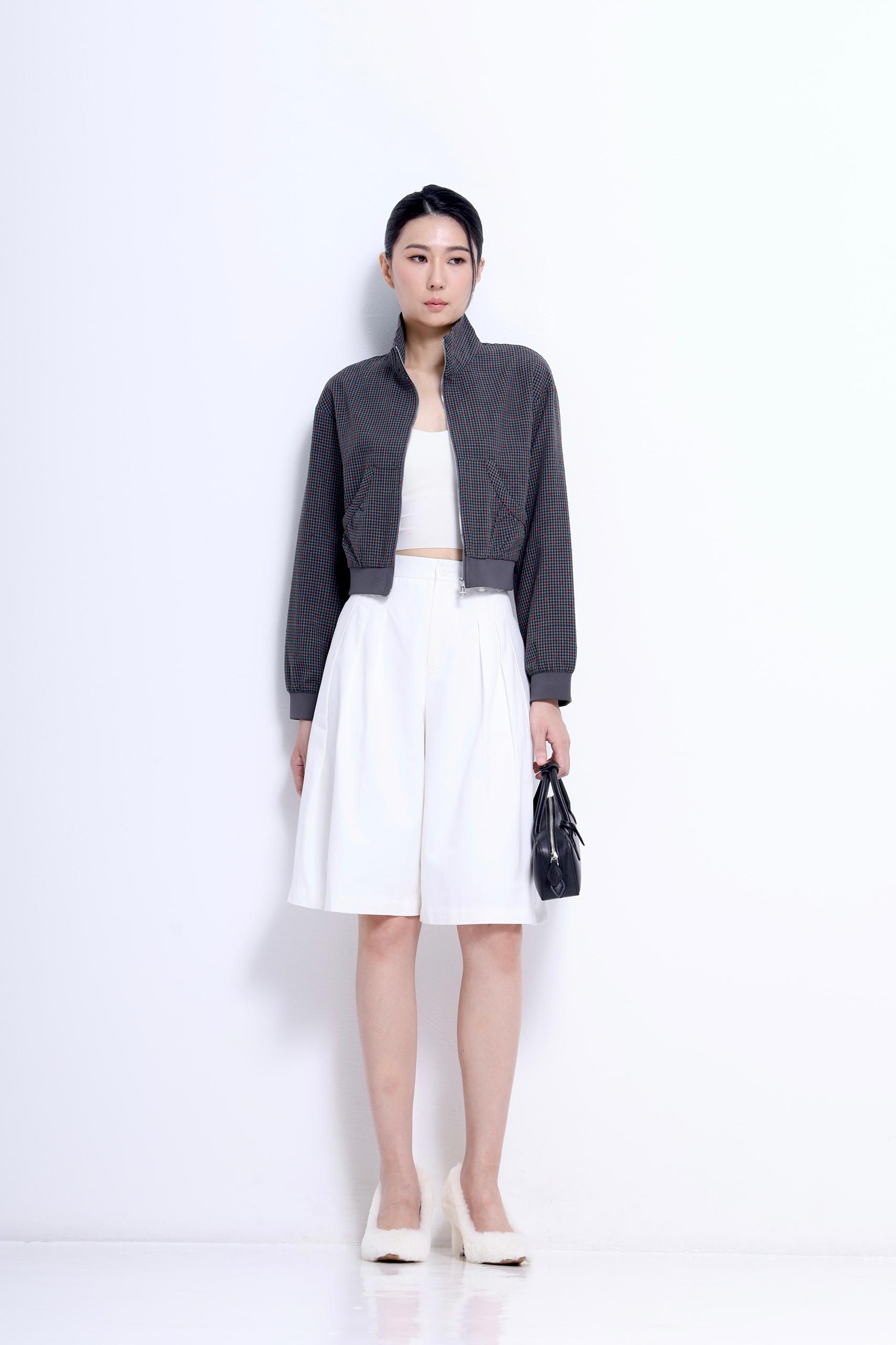CB2762 Jacquard Cropped Zip-Up Jacket