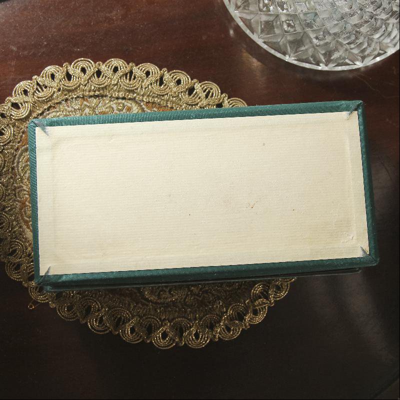 Elizabeth Arden Emerald Green Satin Box with Floral Porcelain from Germany(RU012)