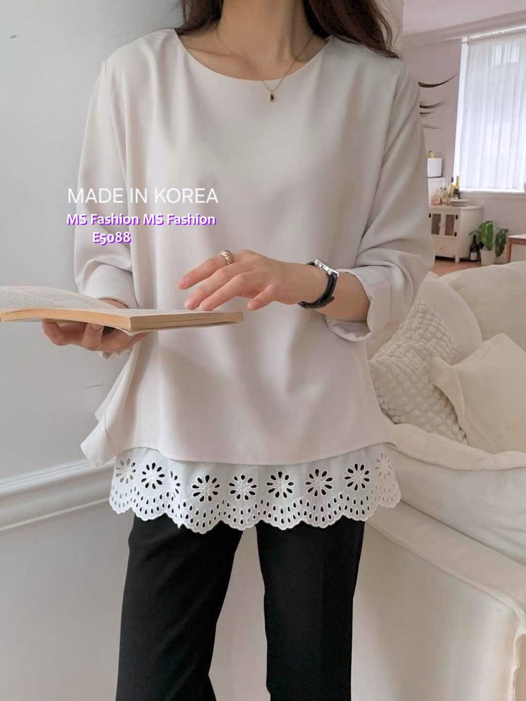 E5088 假兩件拼lace腳top