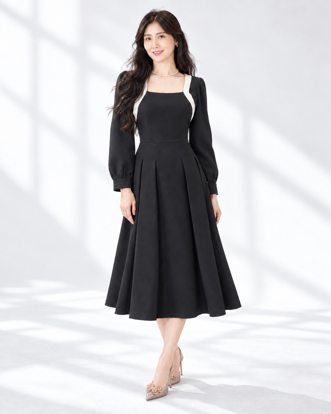 5177 Imperial Pearl Jacquard Midi Dress