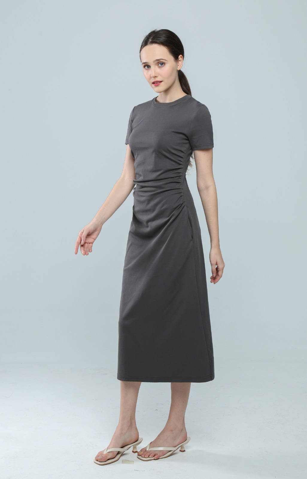 E8085BD Aria Ruched Contour Midi Dress