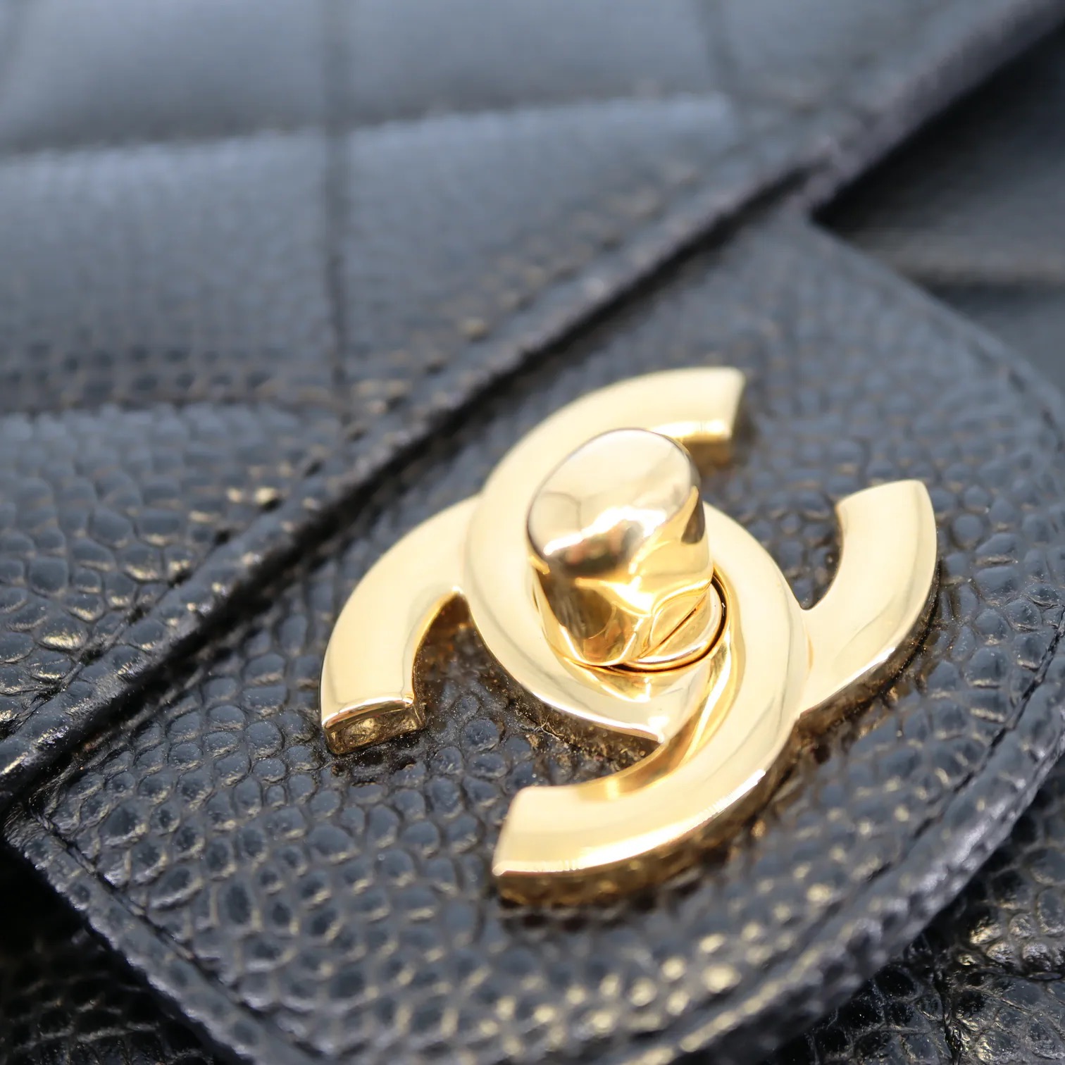 Chanel Matelasse Coco Mark Caviar Double Flap Chain Shoulder Bag