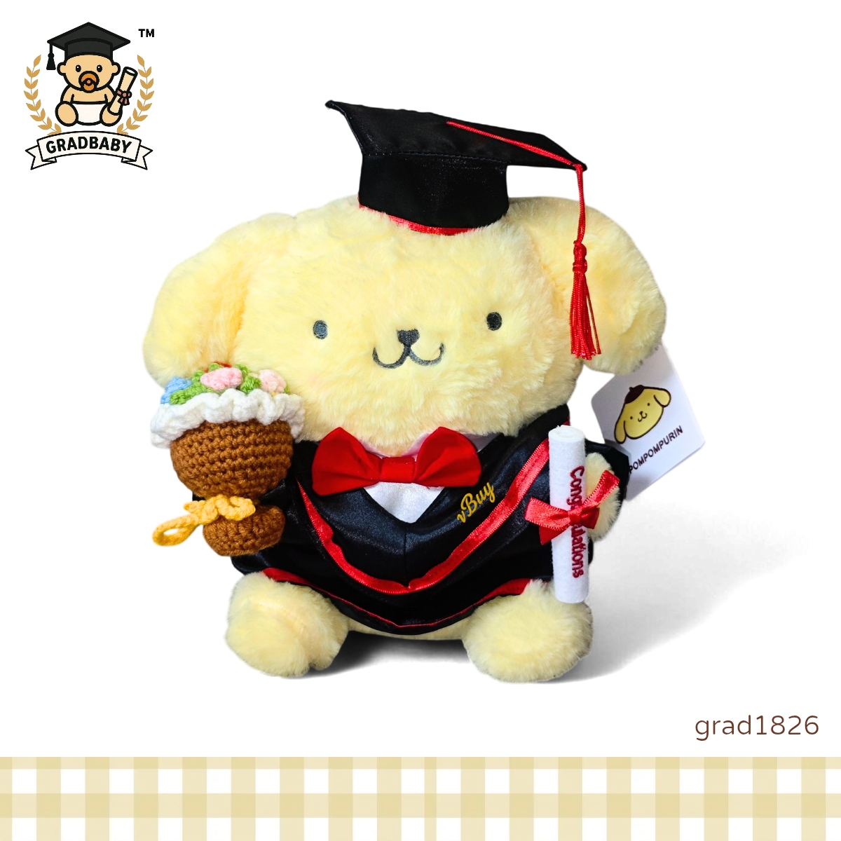 正版 Sanrio 布甸狗畢業公仔 Pom Pom Purin 畢業公仔｜diy 手織花束＋畢業證書｜畢業禮物推介【現貨發售】grad1826