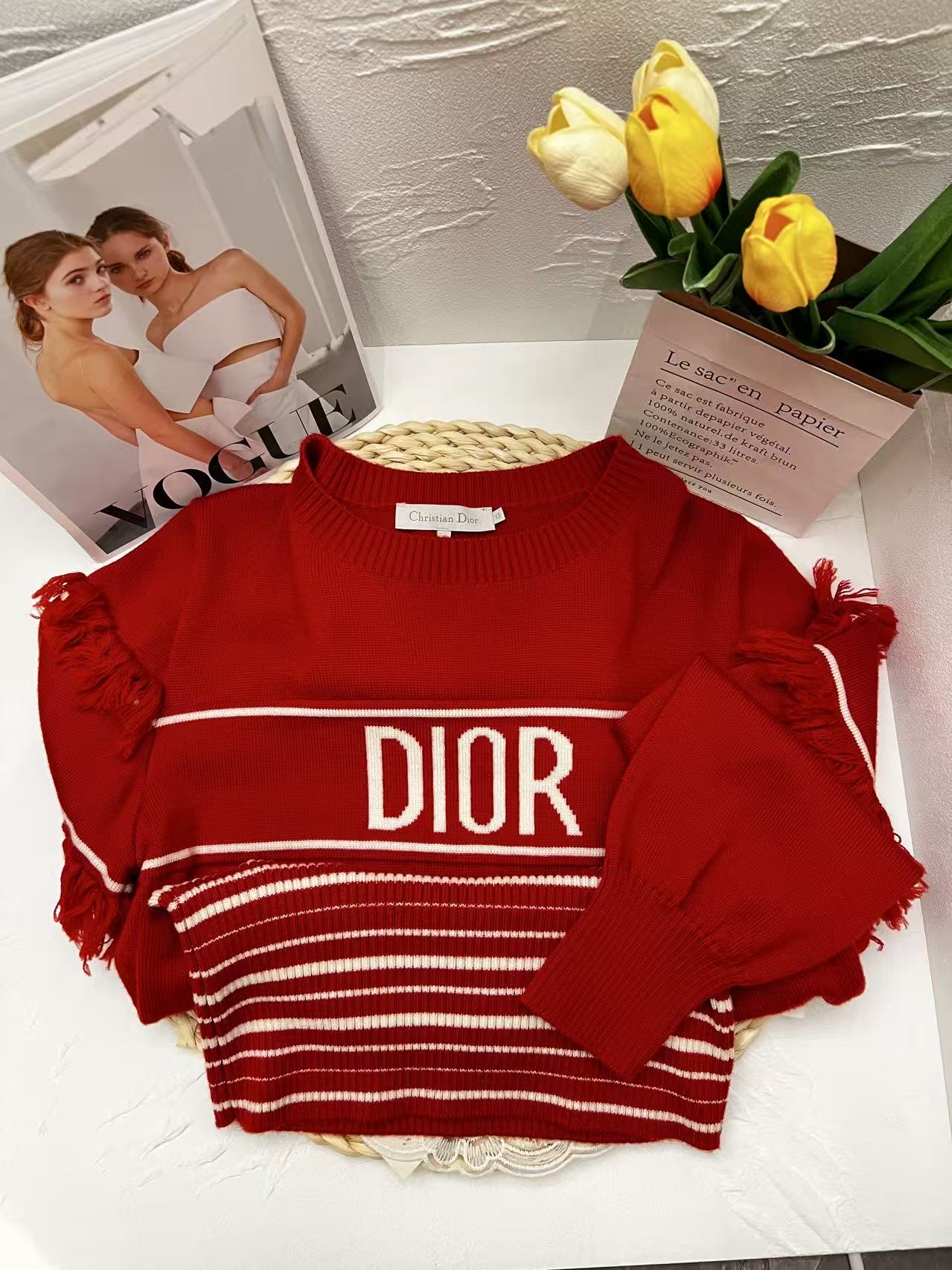 Christian Dior Fringe Logo Sweater（100% Wool)