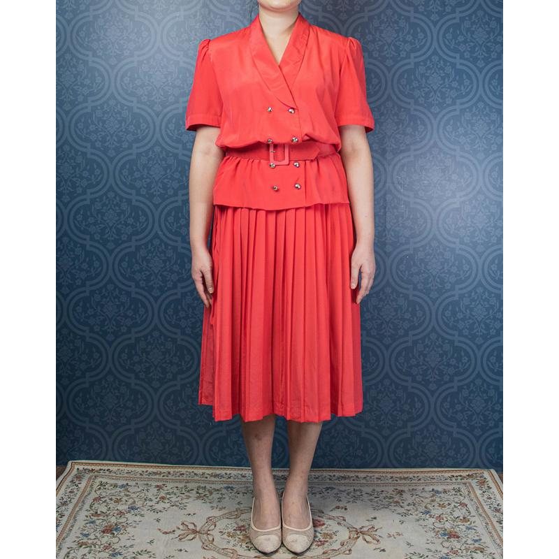 Vintage C.a. 1980s Hana Sung Made in Korea Faux Twin Set Dress with Original belt - US size 14 (MU104-28)