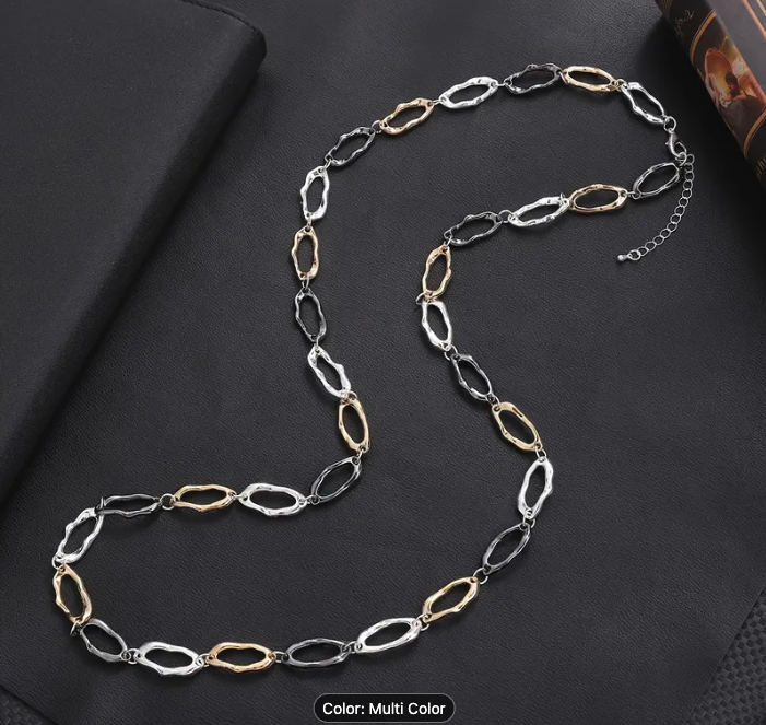 Multi mix black, gold, silver chain necklace