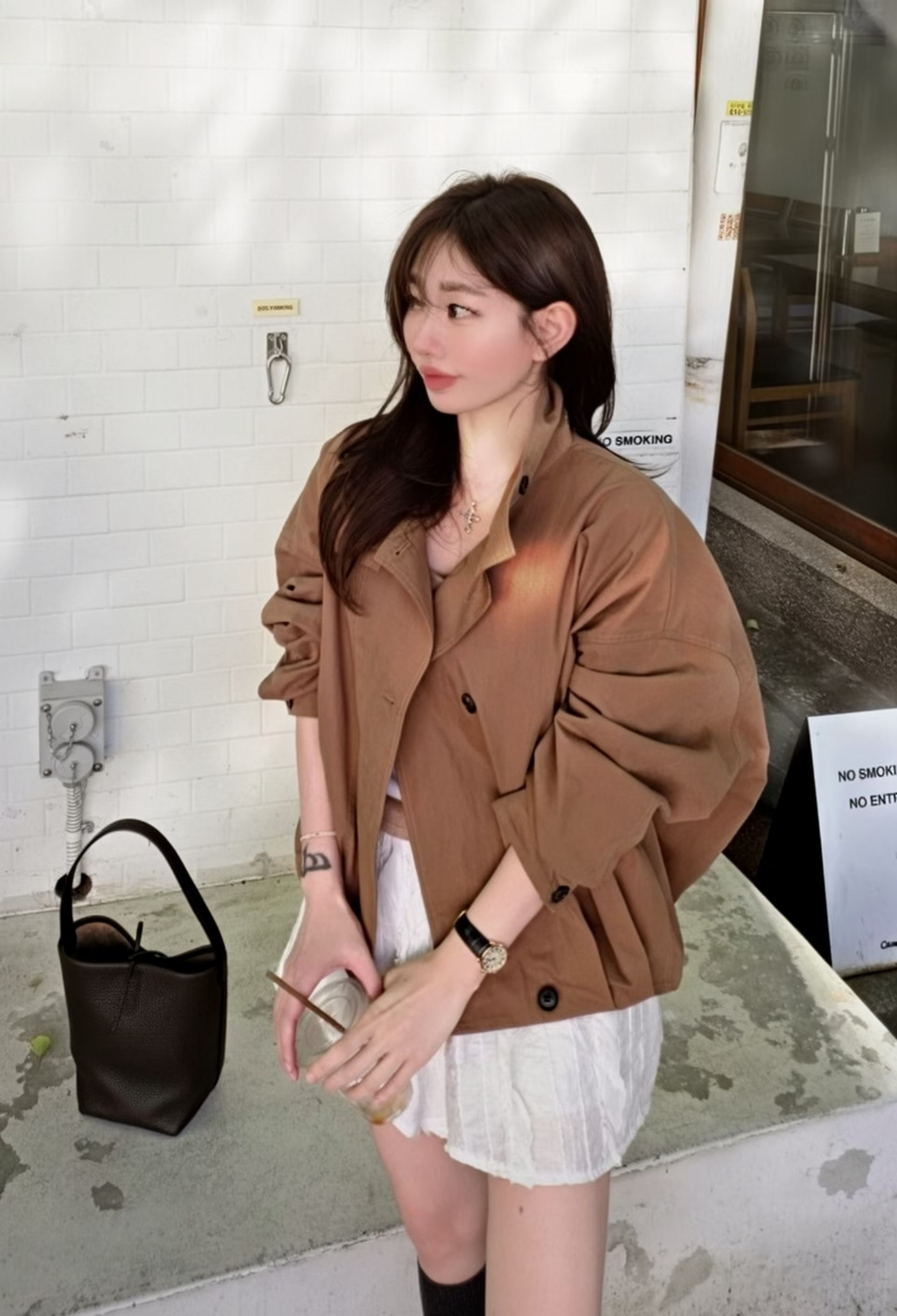 Oversized cropped trench coat