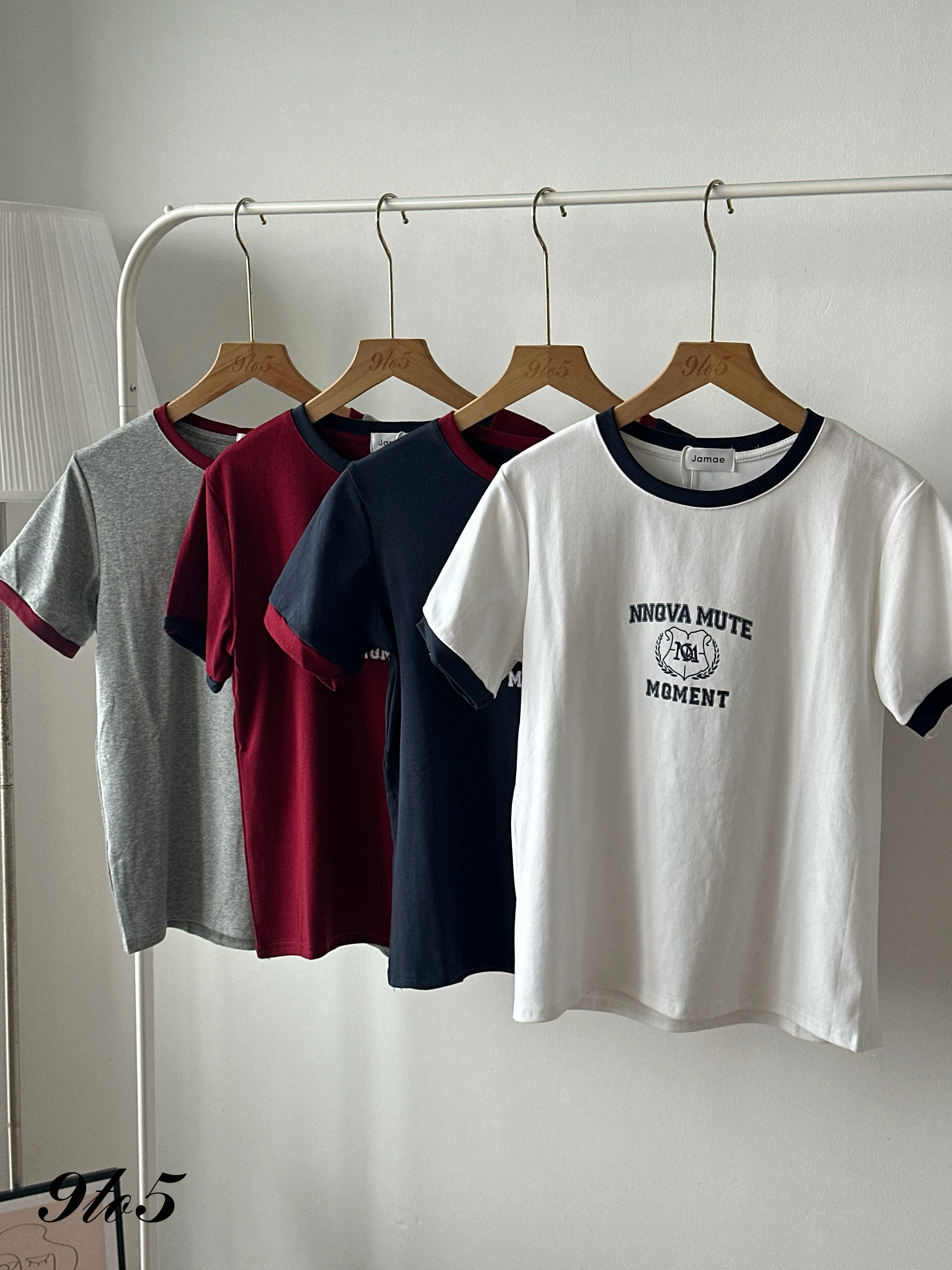 T4376 Printed Wording Contrast Tee - 4 Colors 