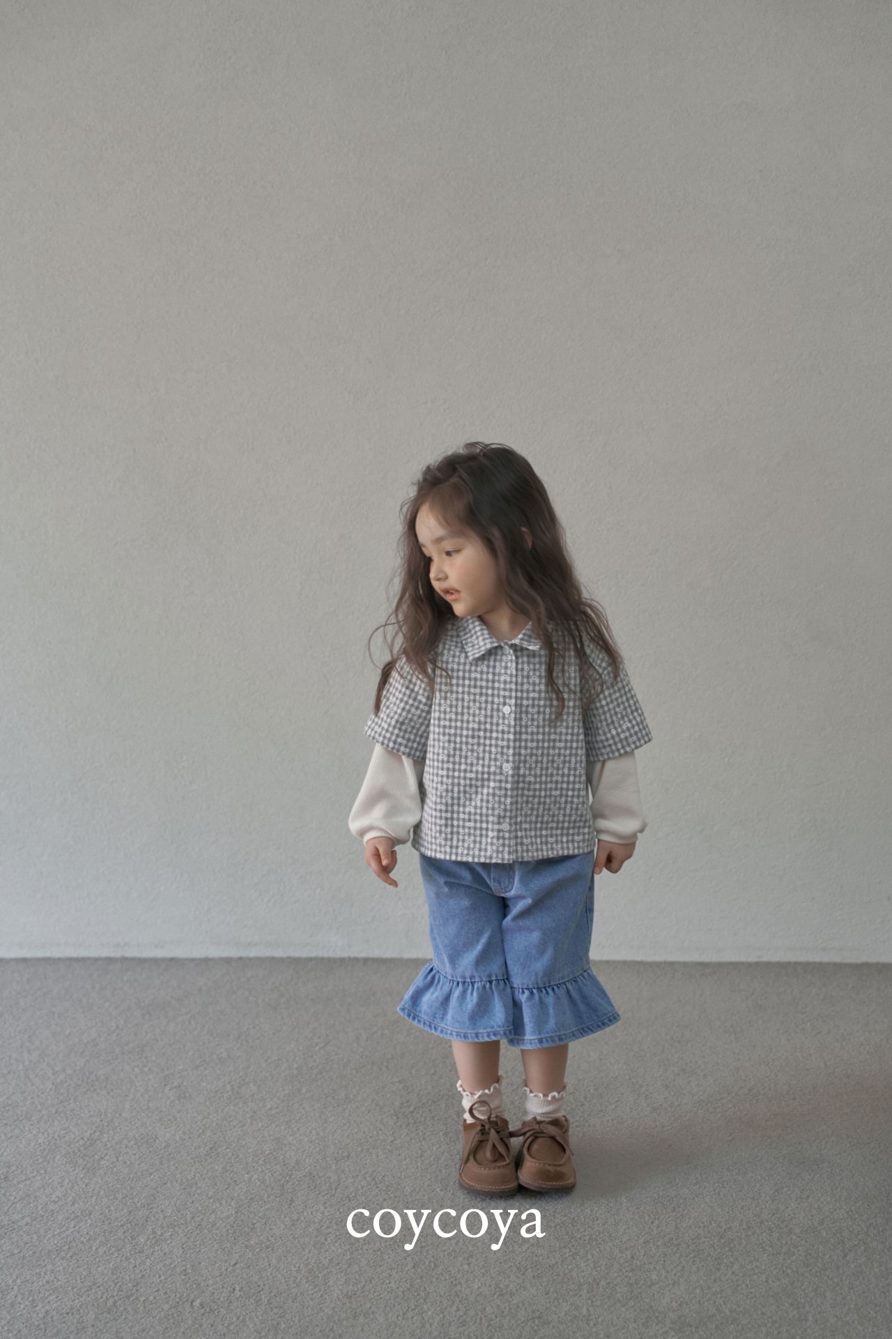 🌸預訂 韓國直送🌸🇰🇷COYCOYA兩色花花格紋假兩件寬鬆翻領長袖上衣