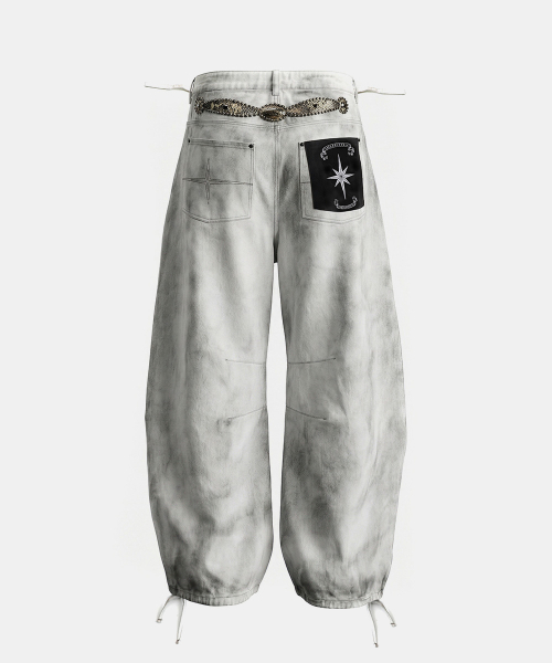 Viper Gemstone Curved Pants - Dusty White - 바이퍼 젬스톤 커브드 팬츠 - 더스티화이트