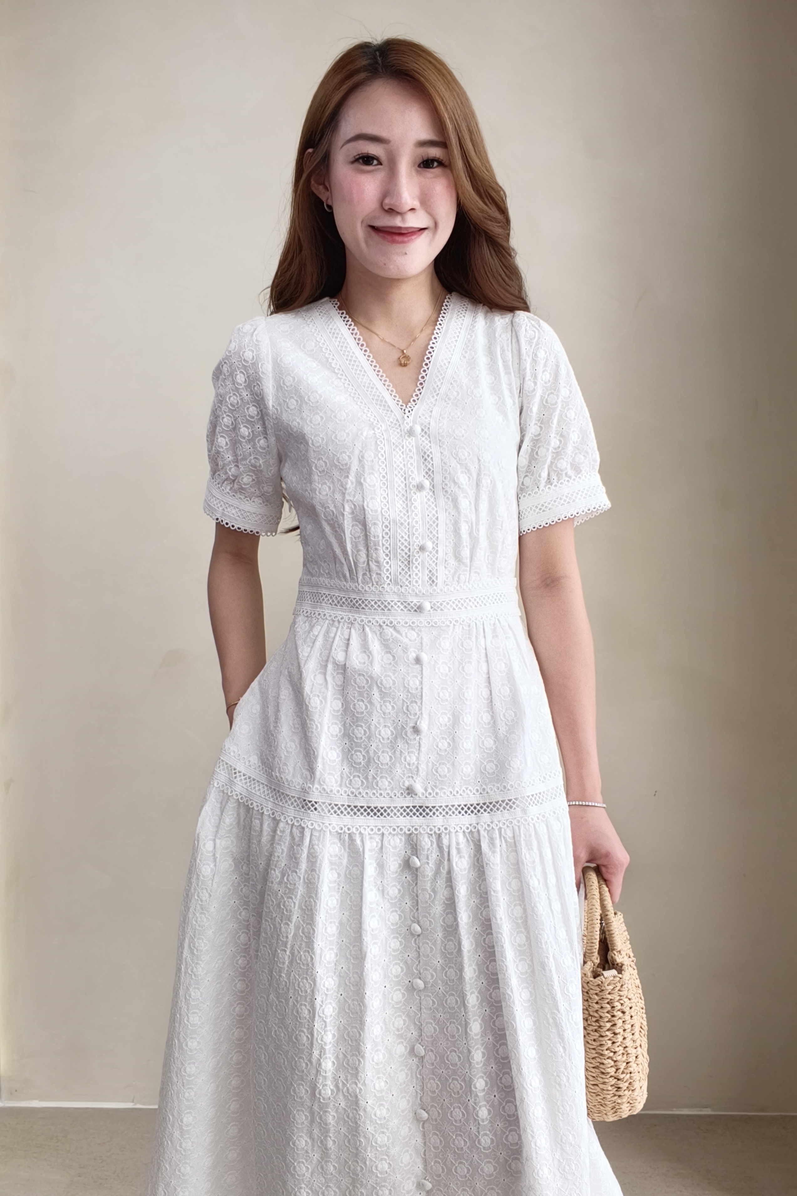 39357 Lace V-Neck Midi Dress