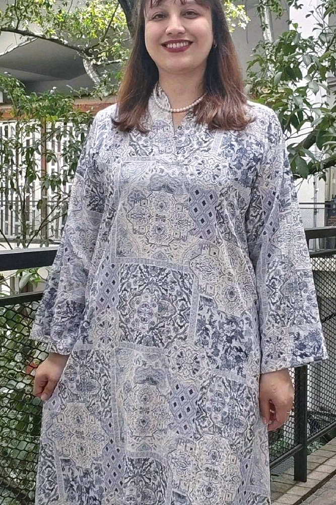 Linen Patchwork Dress - Mosaic Blue