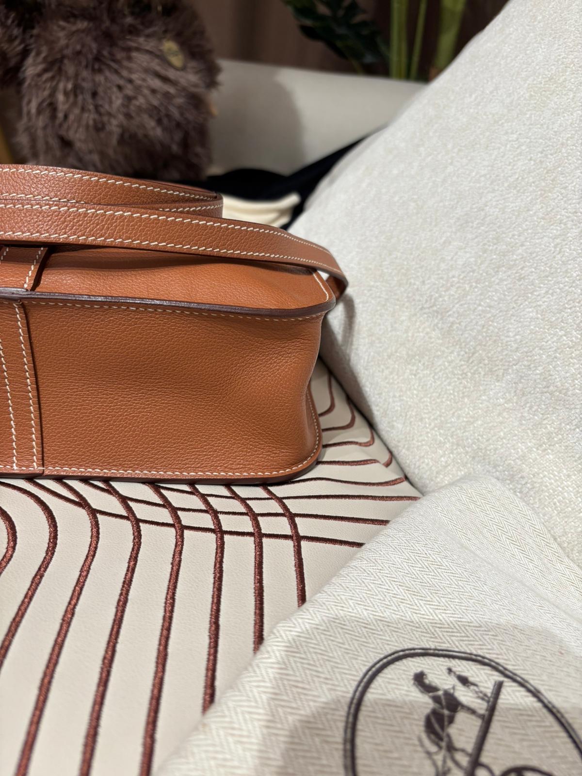 Hermes Halzan 25 Stamp Y Gold/Gold Evercolor 牛皮 100%Authentic, 95%New ✅Dust bag 