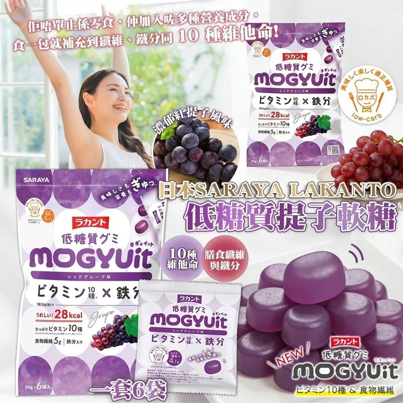 $65套6包。2套起$55套。日本SARAYA Lakanto 低糖質提子軟糖 (一套6袋)