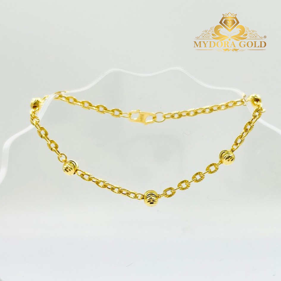 MYDORA Rantai Tangan Sauh Matahari + 5 Boba Pahat | EMAS 916/22K