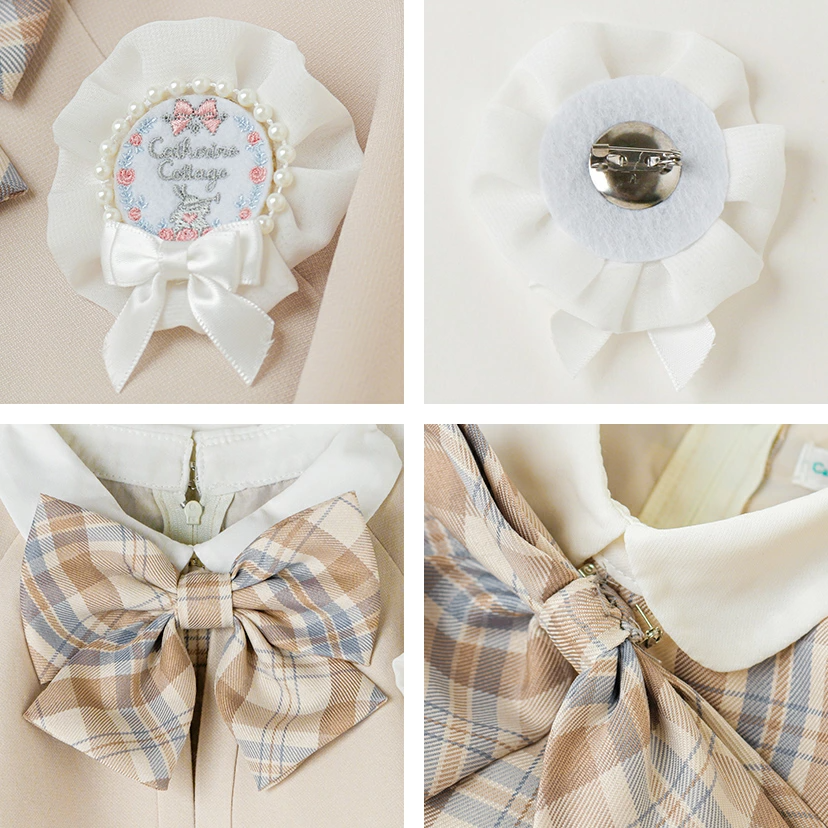 🆕【⭐訂購⭐】 🇯🇵日本直送🌀格紋泡泡長袖連衣裙+披肩外套 四件套 華麗套裝［2款選］🌀[ELBA-0078][260214]