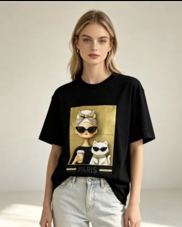 [訂購］M054 Leopard Girl & Cat Tee