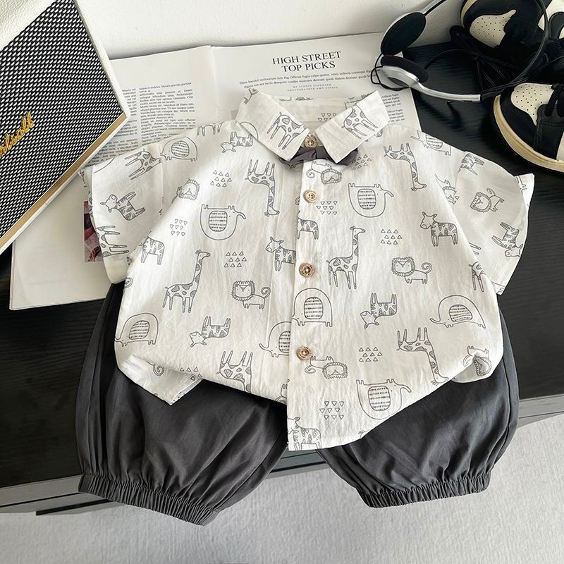 561463 | Charming Animal Print Shirt and Shorts Set for Kids