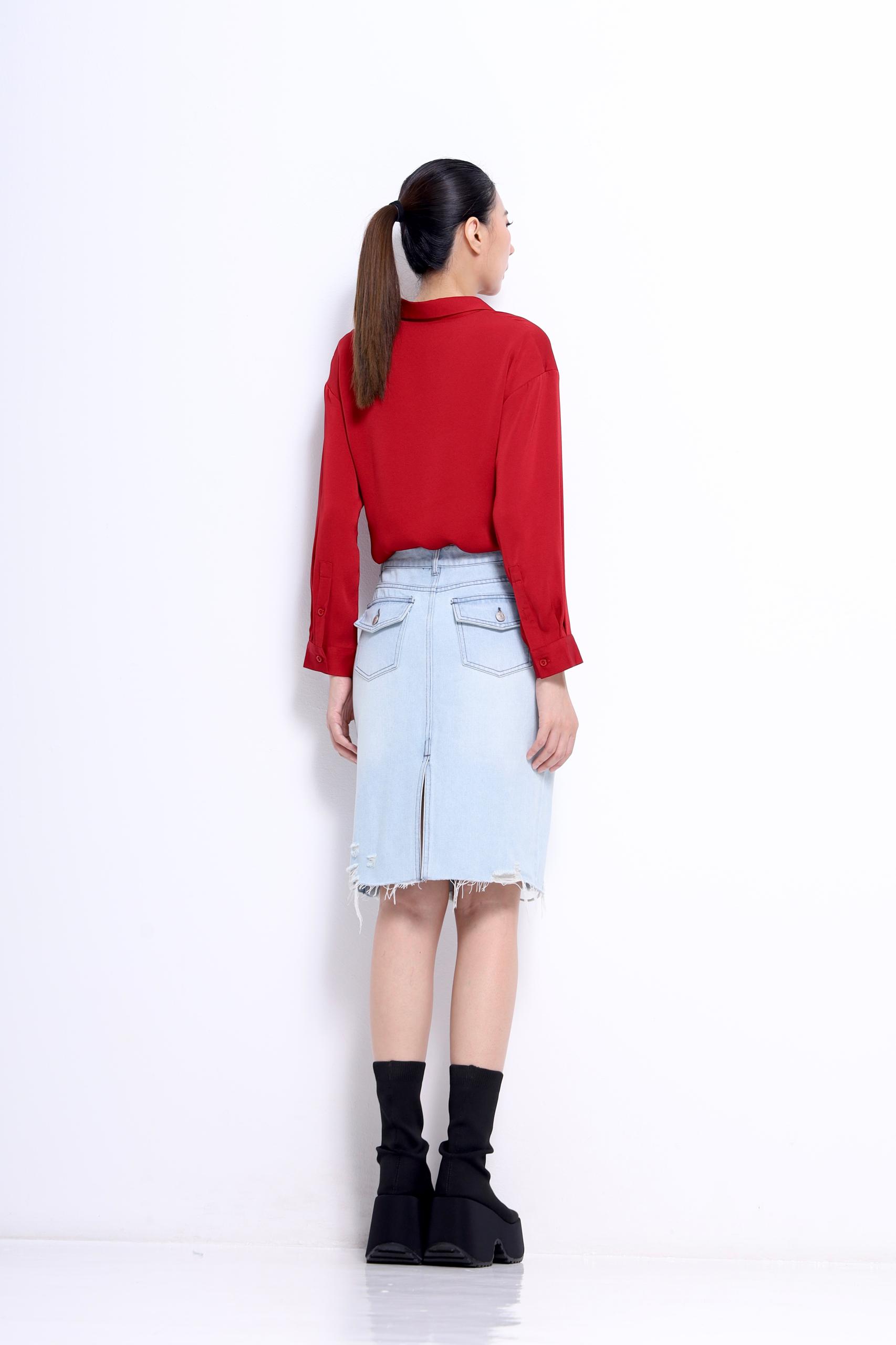 CS1426 DENIM KNEE LENGHT PENCIL SKIRT