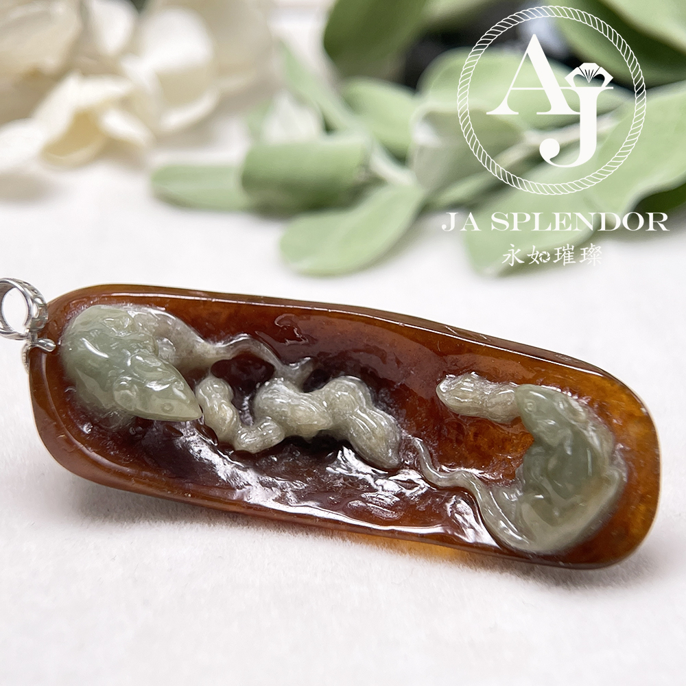 JNK 303 天然翡翠A玉-特色巧雕紅翡【鼠】鴻運數錢招財進寶18K吊墜